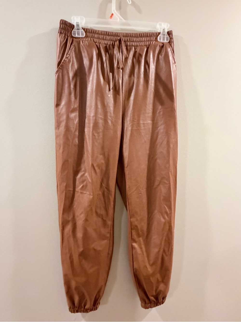 Women’s Faux Leather Jogger Pants - Brown